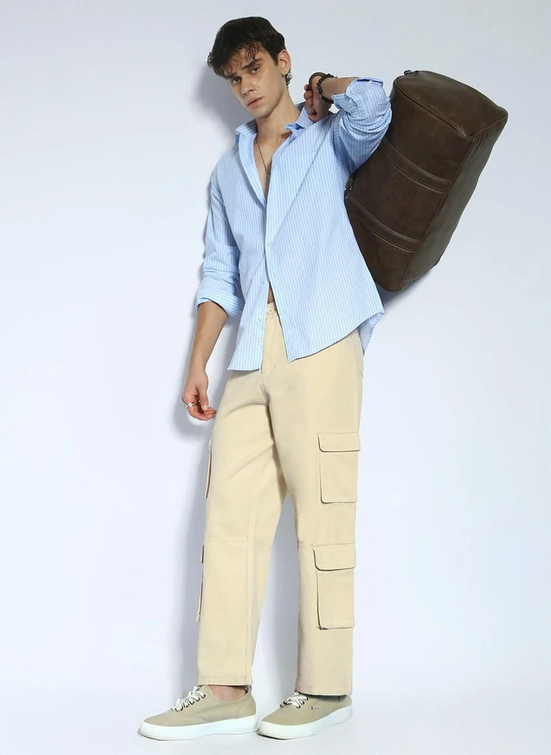 Urbano Fashion  Urbano Fashion Men's Beige Loose Baggy Fit Cargo Chino Pant with 8 Pockets Stretchable for Men | Best Price UAE